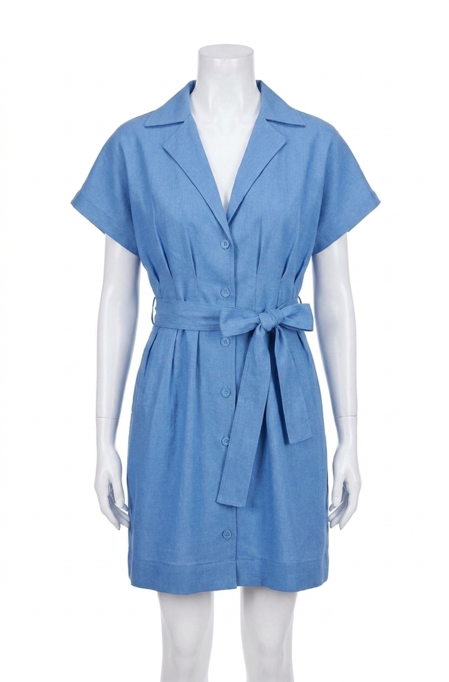 NEW JOY JOY waist pleated button dress in denim